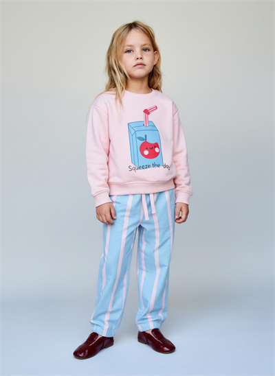 Kız Çocuk Pamuklu Pembe Squeeze The Day Baskılı Eşofman Takımı - Çizgili Alt Model