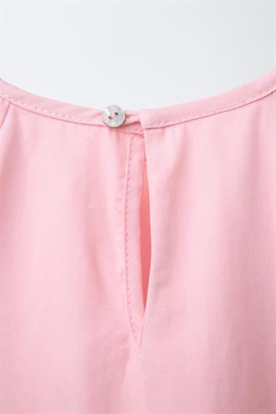 Kız Çocuk Pamuklu Pembe Fiyonklu Volan Kol Elbise - Günlük Yazlık Model