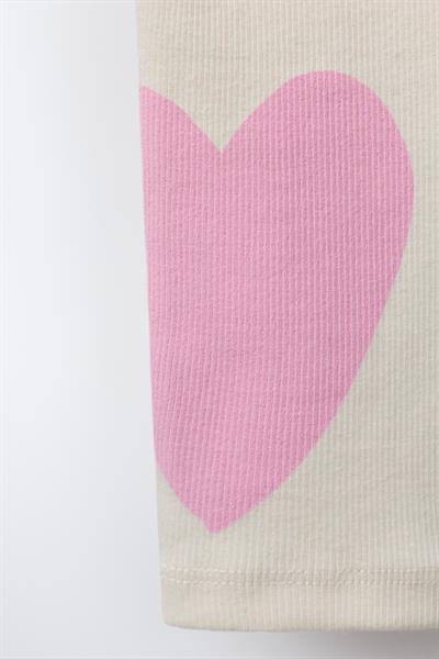 Kız Çocuk Pamuklu Ekru Pembe Kalp Desenli Sweatshirt ve Tayt Takım - Love