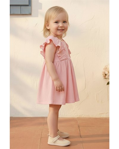 Kız Çocuk Pamuklu Pembe Müslin Elbise