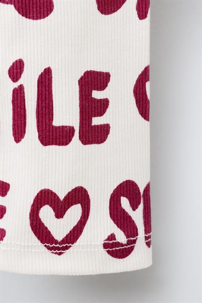 Kız Çocuk Pamuklu Ekru Bordo Yazı Baskılı Sweatshirt ve Tayt Takım - Love Smile Dance