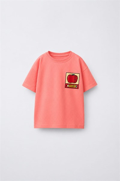 Unisex Çocuk Pamuklu Elma Baskılı T-shirt