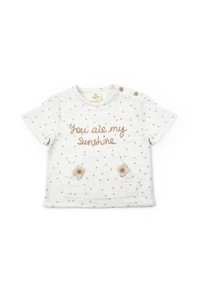 Erkek Bebek Müslin Ekru T-shirt ve Şort Takımı 