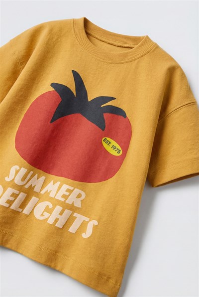 Unisex Çocuk Pamuklu Hardal Domates Baskılı T-Shirt Takım