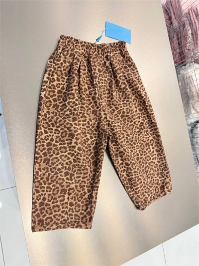 Kız Çocuk  Leopar Desenli Kahverengi Bol Kesim Pantolon