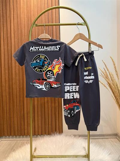 Erkek Çocuk Hot Wheels Baskılı Tişört ve Eşofman Takımı - Spor ve Günlük Kullanım İçin Rahat Kesim