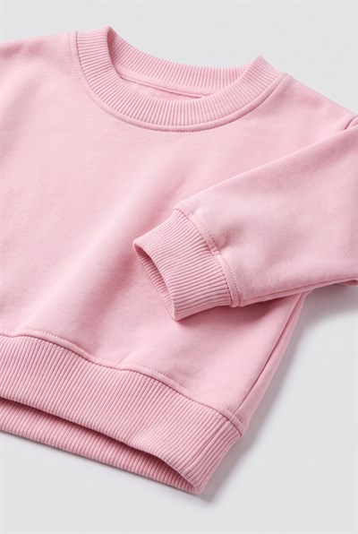 Kız Çocuk Pembe Basic Sweatshirt ve Eşofman Altı Takımı