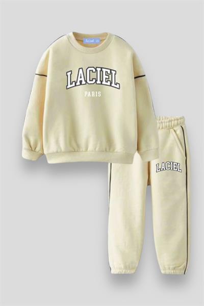 Unisex Çocuk Slogan Desenli Pamuklu Sweatshirt Eşofman Tayt Alt-Üst Takım