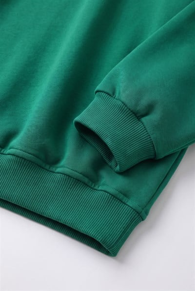 Çocuk Polo Yaka Yeşil Nakış Detaylı Sweatshirt