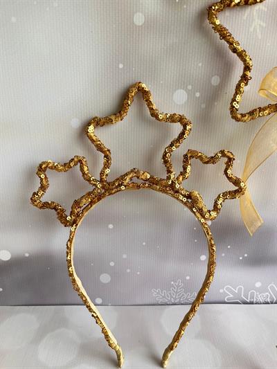 Gold Payetli Yıldızlı Kız Çocuk Taç