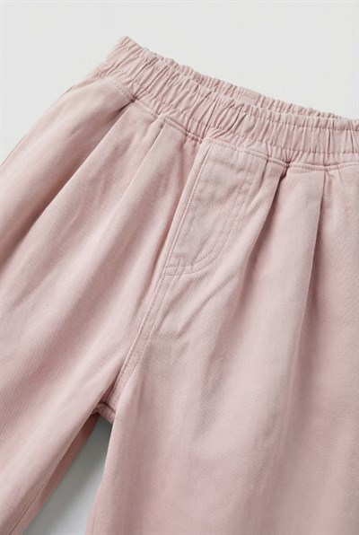Kız Çocuk Pamuklu Pembe Lastikli Bel Geniş Paça Pantolon