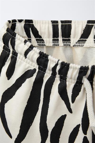 Erkek Çocuk Pamuklu Siyah Zebra Baskılı T-shirt ve Şort Takım - Eğlenceli Yazlık