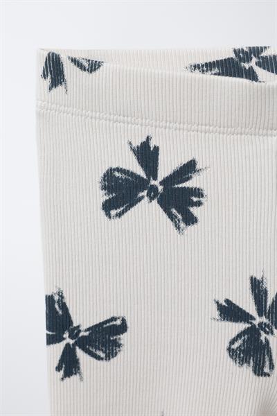 Kız Çocuk Pamuklu Krem Fiyonk Desenli Sweatshirt ve Tayt Takım