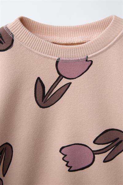 Kız Çocuk Pamuklu Çiçek Desenli Sweatshirt ve Tayt Alt-Üst Takım - Günlük Takım