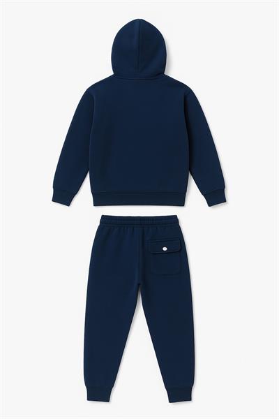 Erkek Çocuk Pamuklu Lacivert Kapüşonlu Baskılı Eşofman Takımı