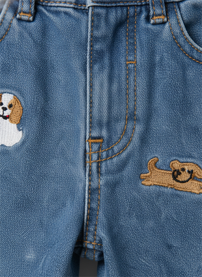 Erkek Çocuk Pamuklu Mavi Kot Pantolon – Köpek Nakışlı