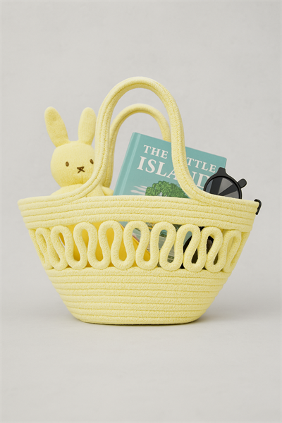 Çocuk Hasır Plaj Çantası Örgü Detaylı