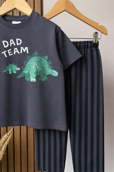 Erkek Çocuk Pamuklu Antrasit Baskılı T-Shirt ve Eşofman 2li Takım