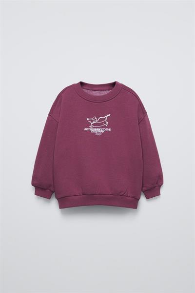 Unisex Çocuk Pamuklu Mürdüm Köpek Baskılı Eşofman Takımı - Rahat Kesim, Cepli Alt