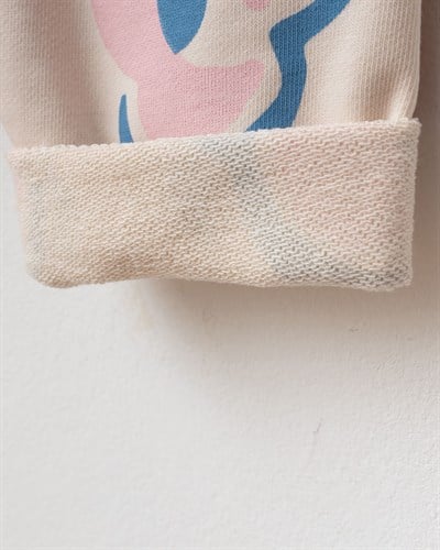 Kız Çocuk Pamuklu Çiçek Baskılı Pembe Sweatshirt ve Desenli Eşofman Takımı