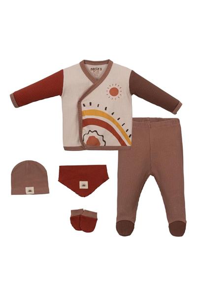 Bebek %100 Pamuk Güneş Desenli 5 Parça Hastane Çıkışı Zıbın Seti