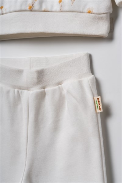 Unisex Bebek Pamuklu Ekru Sweatshirt Eşofman Takım - Balon Desenli