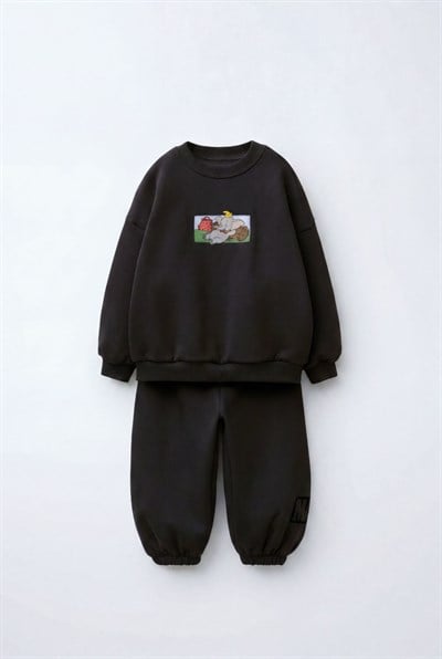 Çocuk Magu Figürlü Siyah Sweatshirt ve Eşofman Altı Takımı