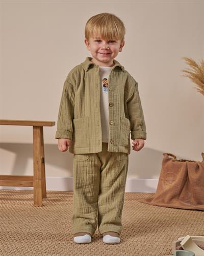 Erkek Çocuk Pamuklu Haki Müslin Ceketli T-Shirtli Pantolon Takım