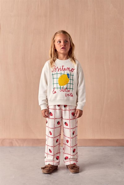 Kız Çocuk Limon Baskılı Ekru Sweatshirt ve Çilek Desenli Eşofman Takımı