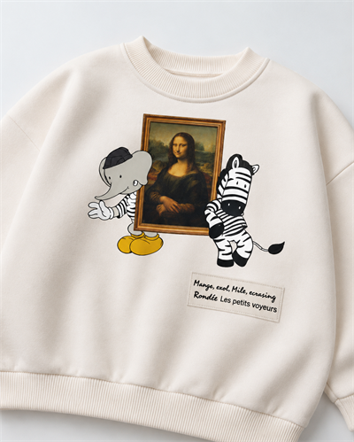 Çocuk Magu ve Milo Desenli Ekru Sweatshirt ve Eşofman Altı Takımı