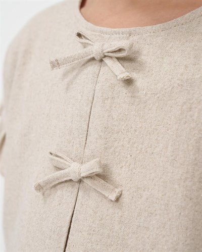 Kız Çocuk Pamuklu Taş Renk Kurdele Detaylı Fırfırlı Bluz Şort Takım