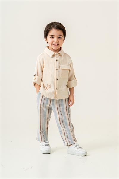 Erkek Çocuk 2li Takım – Gömlek ve Çizgili Keten Pantolon