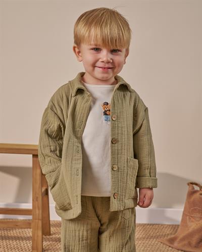 Erkek Çocuk Pamuklu Haki Müslin Ceketli T-Shirtli Pantolon Takım
