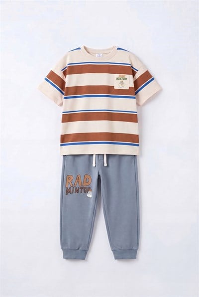 Erkek Çocuk Çizgili T-Shirt Jogger Pantolon Takım