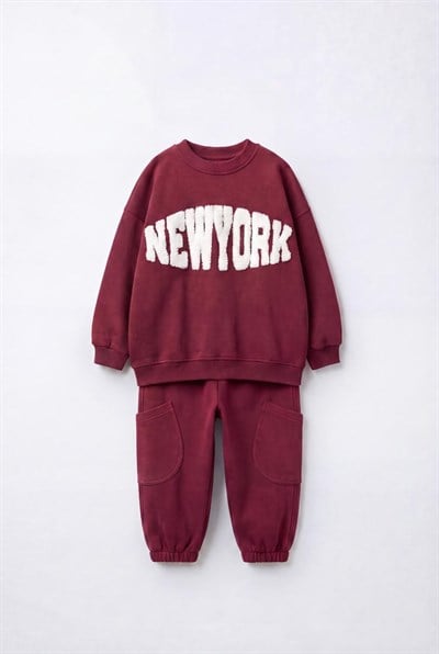 Çocuk New York Yazı Detaylı Sweatshirt ve Eşofman Altı Takımı