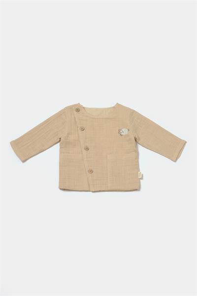 Unisex Bebek Organik Pamuklu  Müslin Yandan Düğmeli Takım – Kuzu Nakış Detaylı