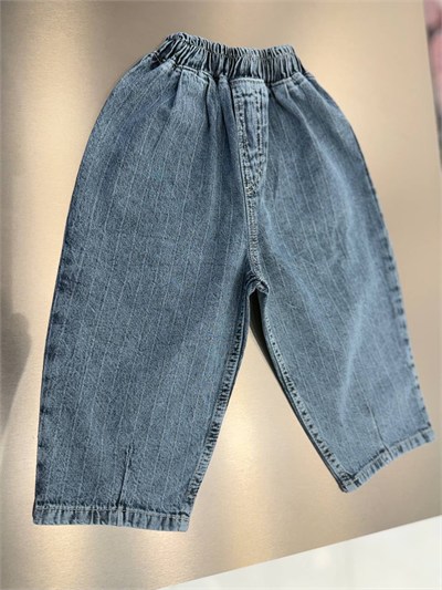 Çocuk Lastikli Bel Mavi Denim Çizgili Pantolon