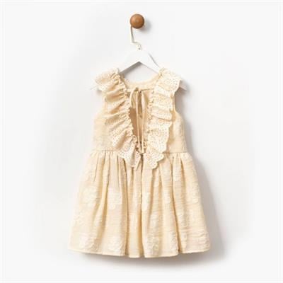 Kız Çocuk Pamuklu Çiçek Desenli Fırfırlı Yaka Elbise