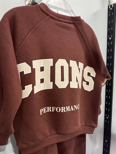 Unisex Çocuk Pamuklu Kahverengi Yazı Baskılı Eşofman Takımı – Spor ve Rahat Tarz