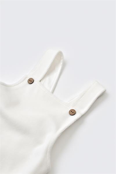 Unisex Bebek Pamuklu Ekru Kadife Salopet Tulum - Cepli