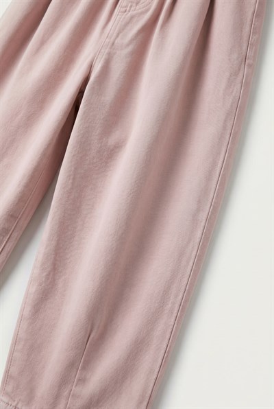 Kız Çocuk Pamuklu Pembe Lastikli Bel Geniş Paça Pantolon
