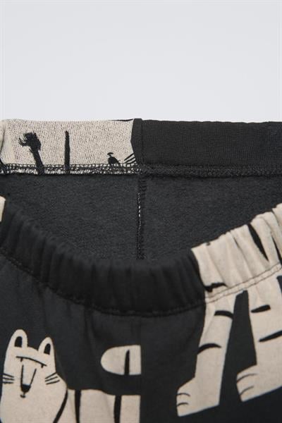 Erkek Çocuk Pamuklu Siyah Kaplan Desenli Sweatshirt Eşofman Takım Kışlık