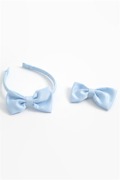Kız Çocuk Mavi Kurdele Detaylı Taç ve Toka 2li Saç Aksesuar Seti 
