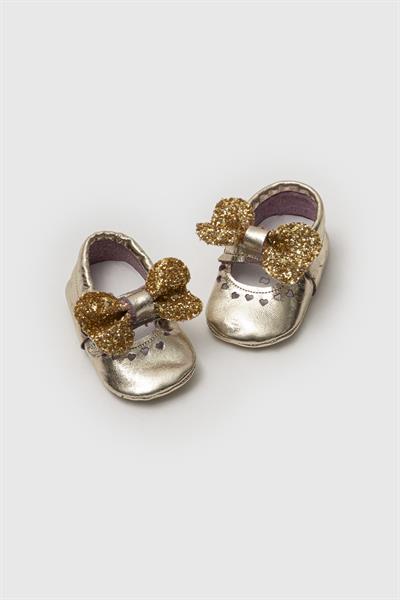 Altın Renk Fiyonklu Bebek Ayakkabısı 