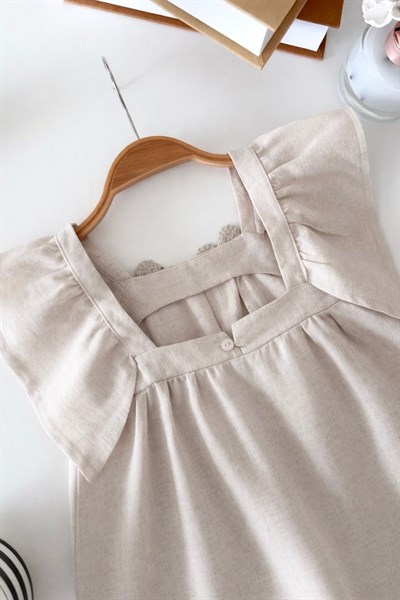 Kız Çocuk Pamuklu Gri Çiçek Detaylı Elbise