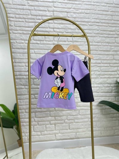 Kız Çocuk Pamuklu Lila T-Shirt Şort Takım
