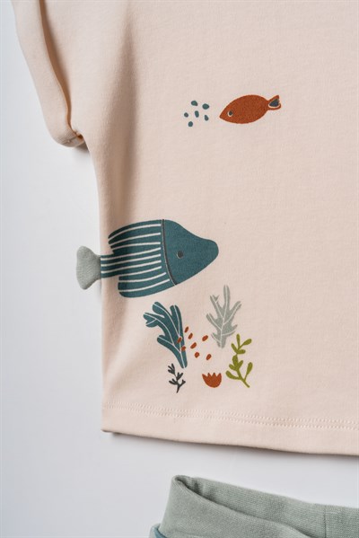 Bebek Organik Pamuklu Balık Desenli T-shirt Şort Takım