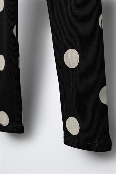 Kız Çocuk Pamuklu Siyah Puantiye Desenli Sweatshirt Tayt Alt-Üst Takım