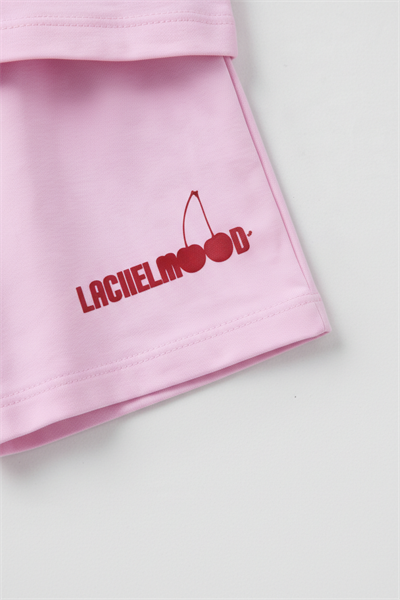 Kız Çocuk Pamuklu Pembe Kiraz Baskılı T-Shirt Şort Takım