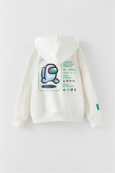 Çocuk Beyaz Among Us Pamuklu Kapüşonlu Sweatshirt